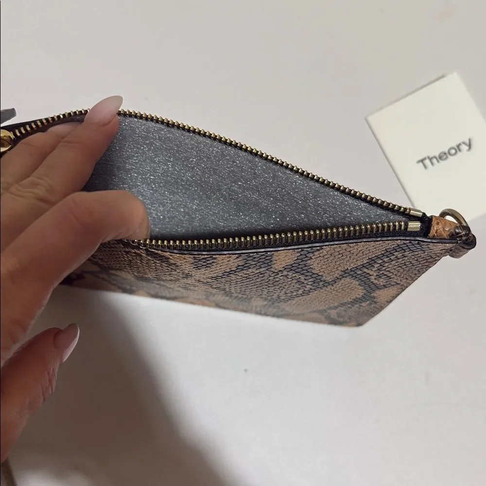Theory Minimalist Transformer Liden Lamb Leather Pouch Clutch Bag Snake Brown